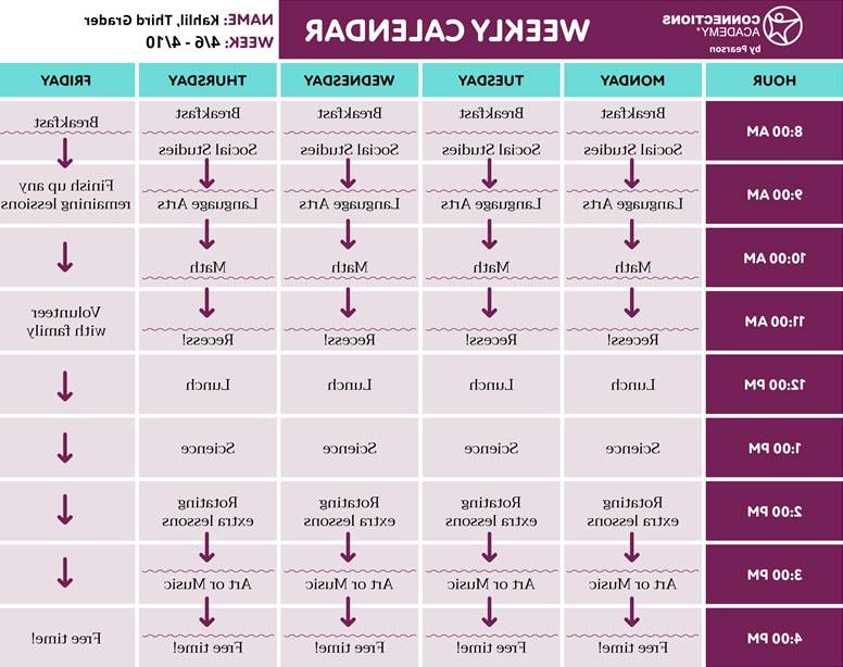 An image of Kahlil schedule